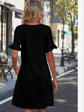 Zeagoo Amazon Black Ruffle Sleeve Casual Mini Dress Coastal Cowgirl Lounge Boho